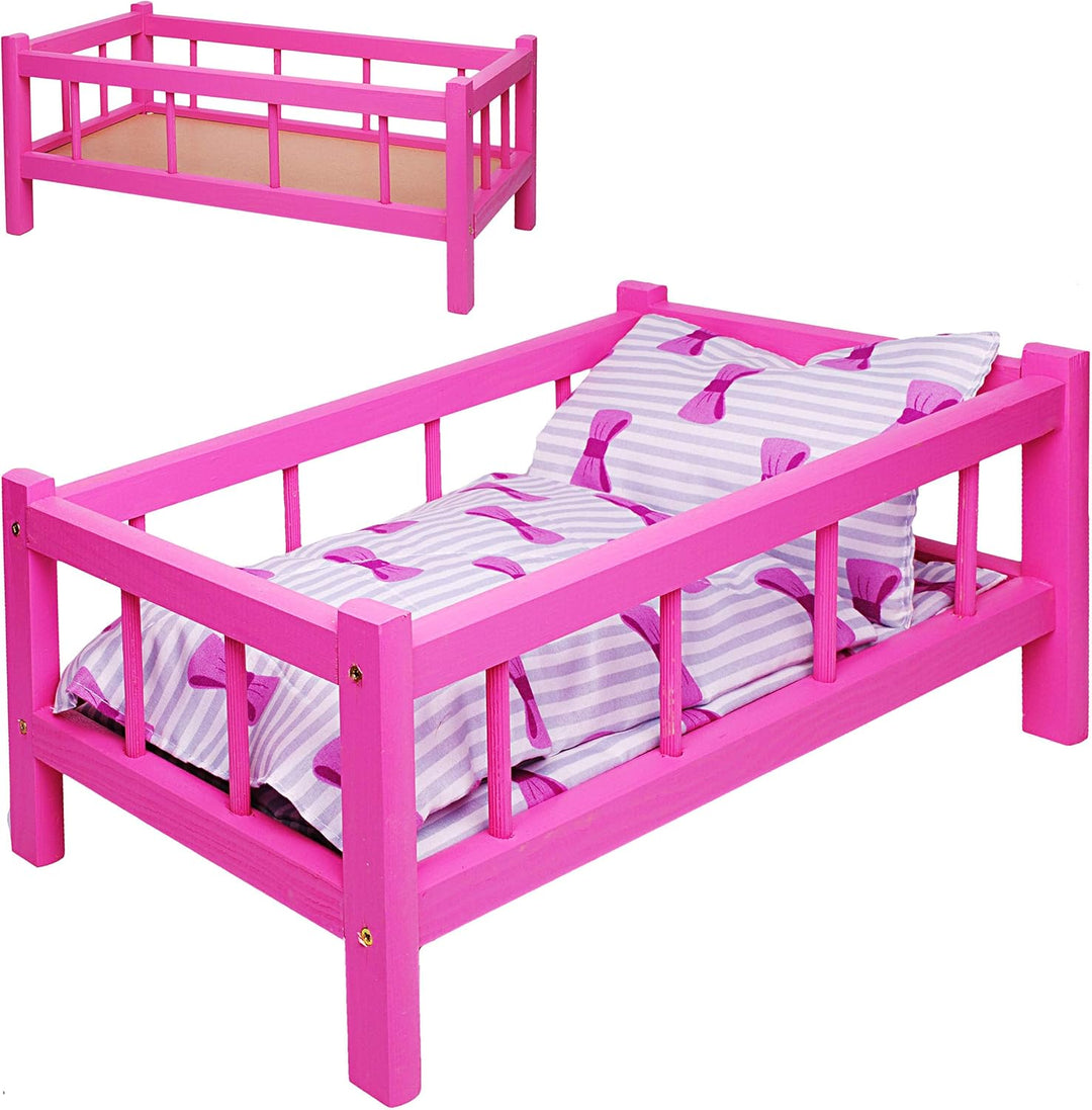 alles-meine.de GmbH Holz Puppenbett - 43 cm lang - mit Bettwäsche - Jungen & Mädchen Farben - für gr