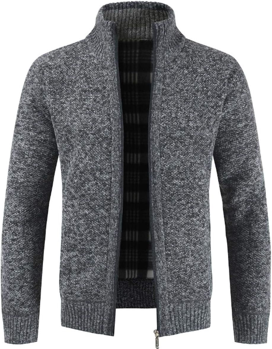 Herren Strickjacke Warm Fleece-gefüttert Wintermantel mit durchgehendem Reissverschluss M Dunkelgrau