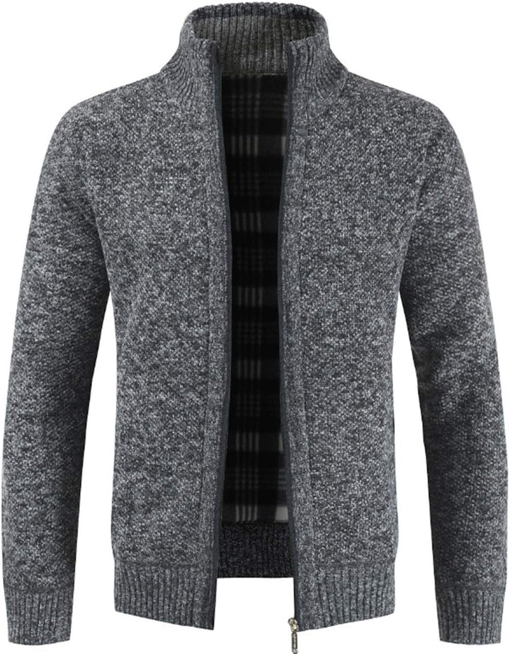 Herren Strickjacke Warm Fleece-gefüttert Wintermantel mit durchgehendem Reissverschluss M Dunkelgrau