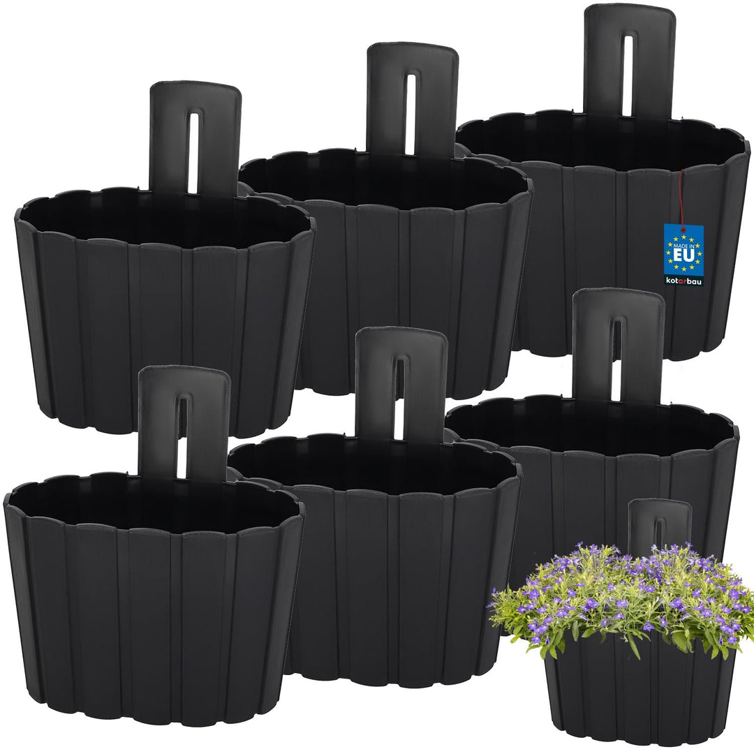 KOTARBAU® 6er Set Blumenkasten Balkon - Wandampel - Blumentopf - 20x14cm H: 13cm Anthrazit - Wandamp