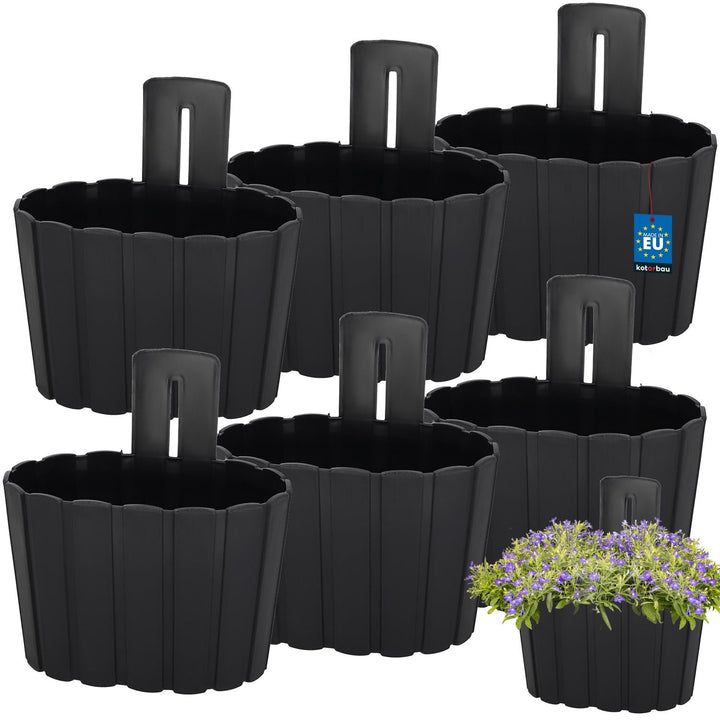 KOTARBAU® 6er Set Blumenkasten Balkon - Wandampel - Blumentopf - 20x14cm H: 13cm Anthrazit - Wandamp