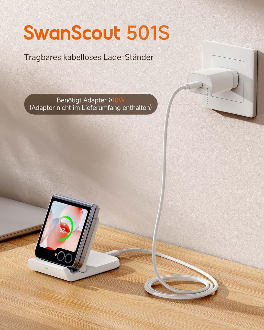 SwanScout Faltbare Induktive Ladestation für Samsung Galaxy Z Flip 7/7 FE 6/5/4/3 & Moto Razr 60/50/