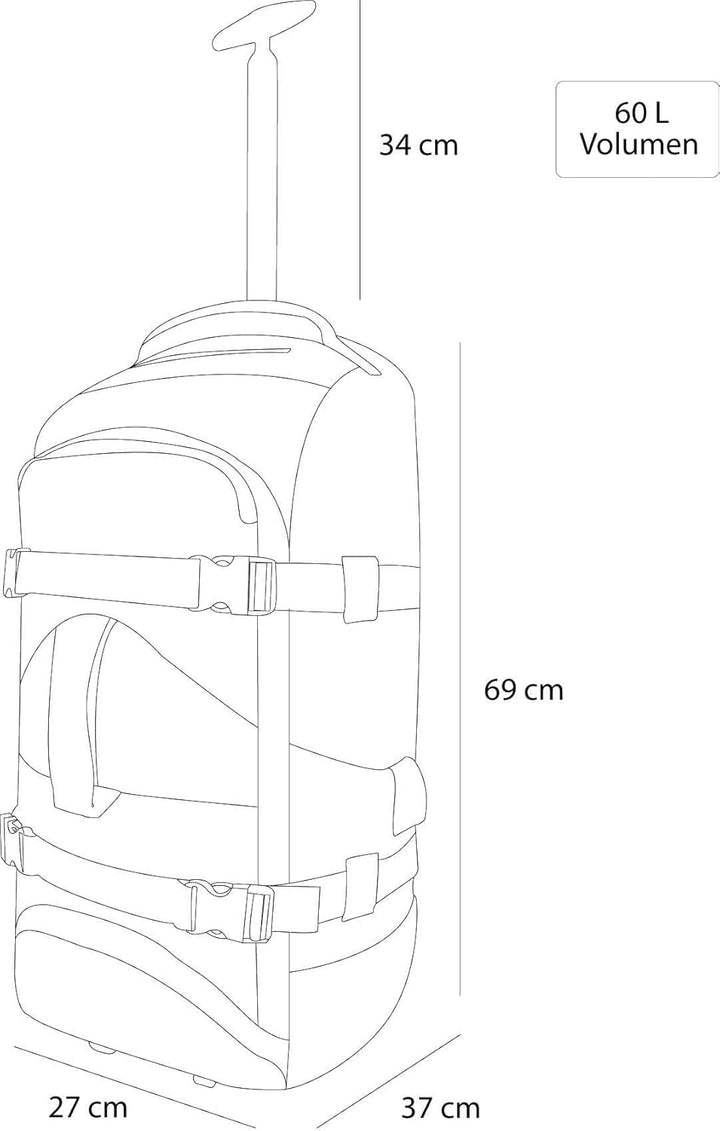 normani Reisetasche mit Rollen und Rucksackfunktion 60 L Reisetrolley Rucksack mit Rollen mit 4 Klei
