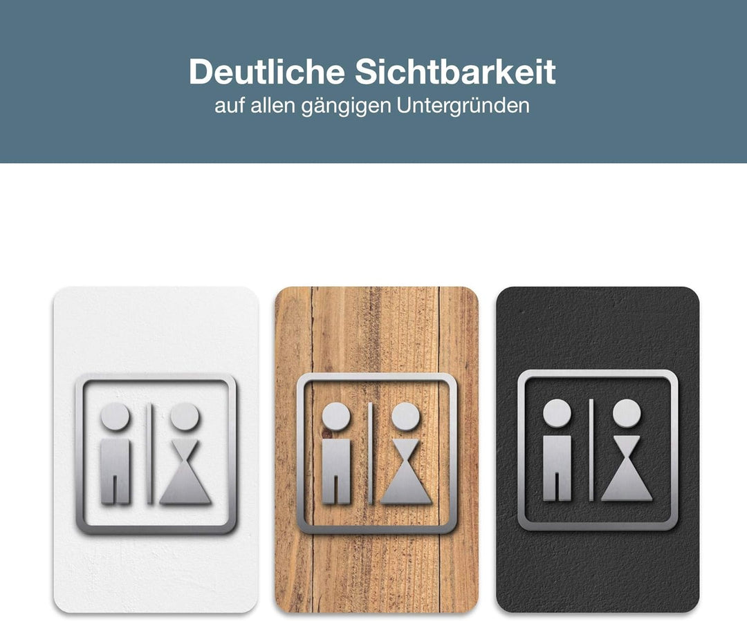 PHOS Design, P0201S, WC Piktogramm Herren Damen, 17,5 x 17,5 cm, Edelstahl gebürstet, selbstklebend,