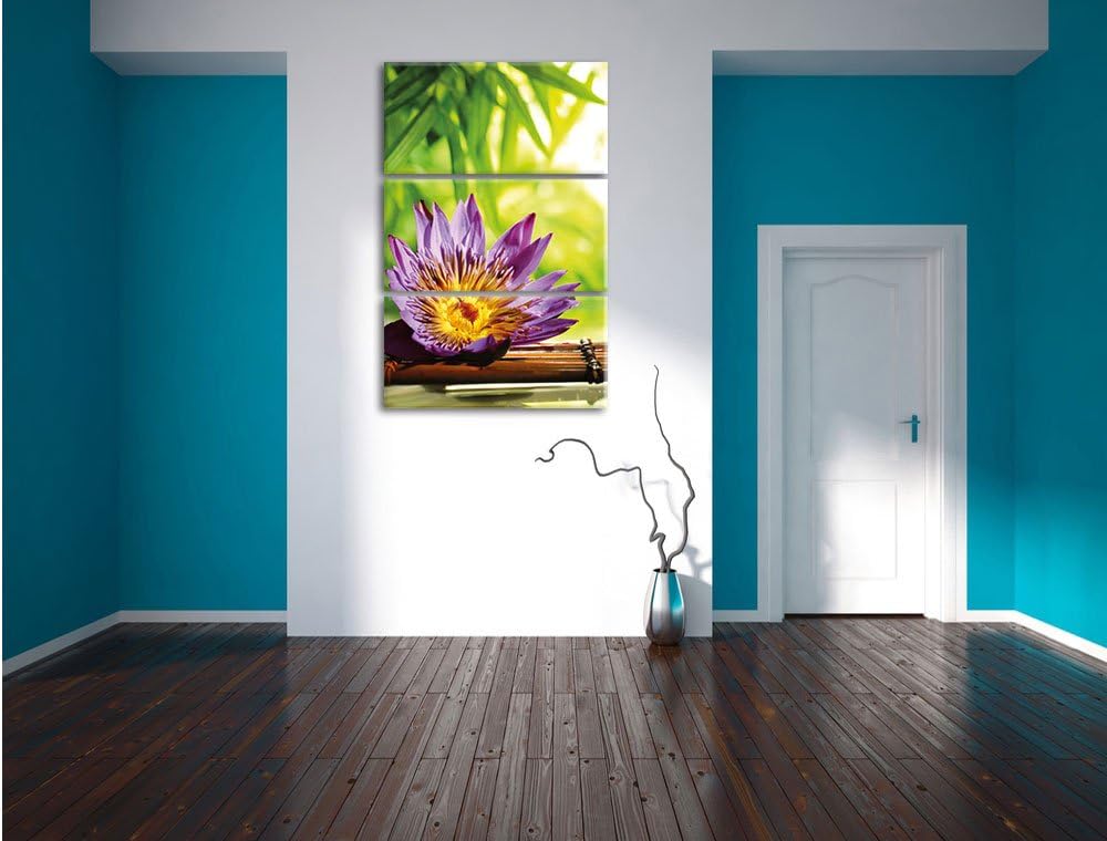 Pixxprint Seerose auf Bambus Wellness 3-Teiler Leinwandbild 120x80 Bild auf Leinwand