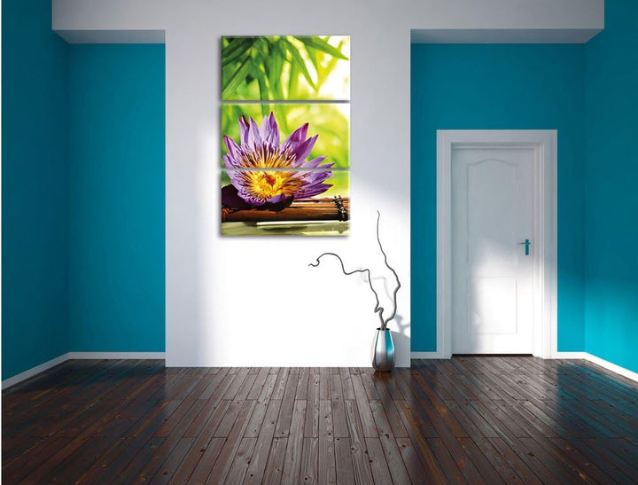 Pixxprint Seerose auf Bambus Wellness 3-Teiler Leinwandbild 120x80 Bild auf Leinwand