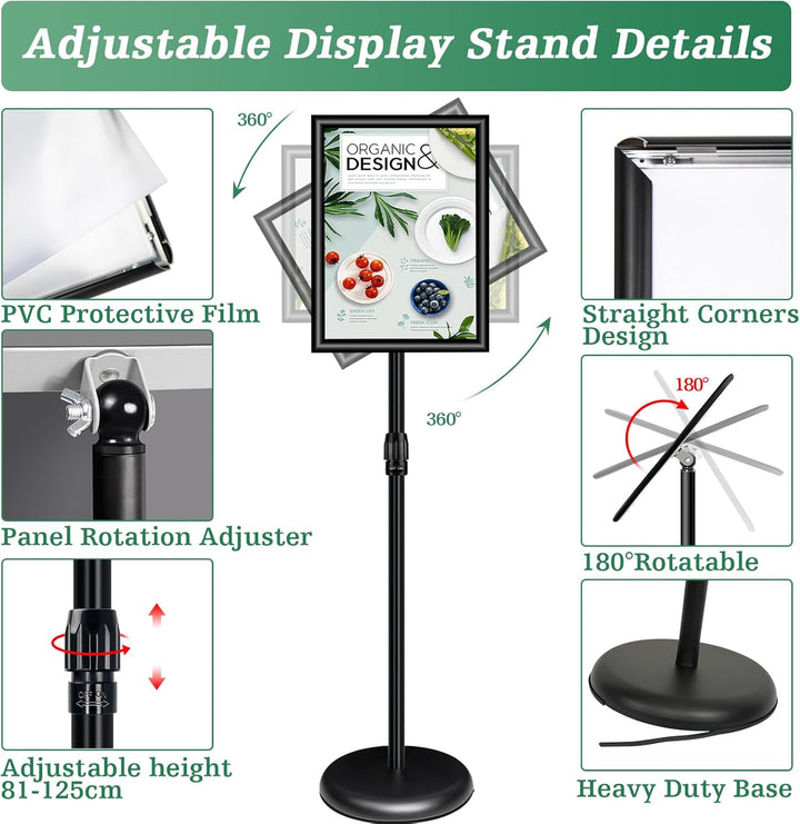 Mutualsign Infoständer A4 Aluminium Plakatständer Höhenverstellbar Posterständer Informationsständer