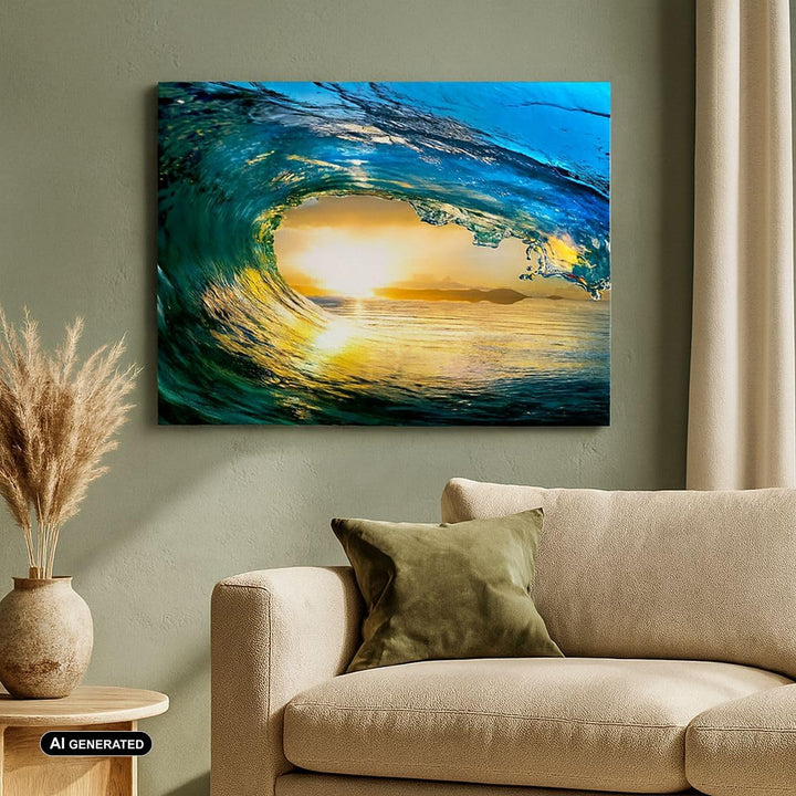 Bilder auf Leinwand 100x70cm Leinwandbild Ozean Welle Sonne Klima Gross Wanddeko Bild Schlafzimmer K