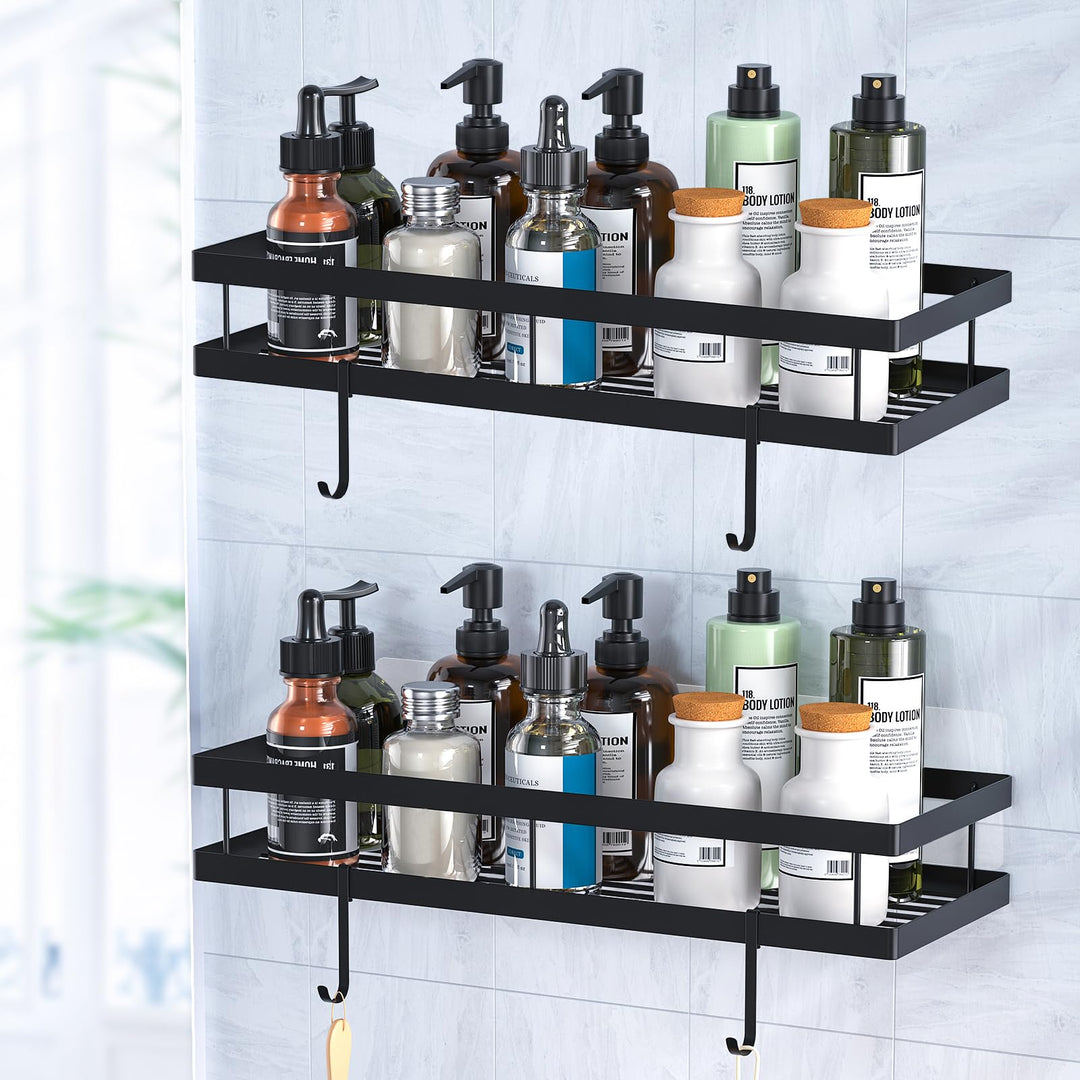 Duschablage ohne Bohren, 2 Stück Badezimmer Organizer, Rostfreie Duschregal Schwarz Badregal Shampoo