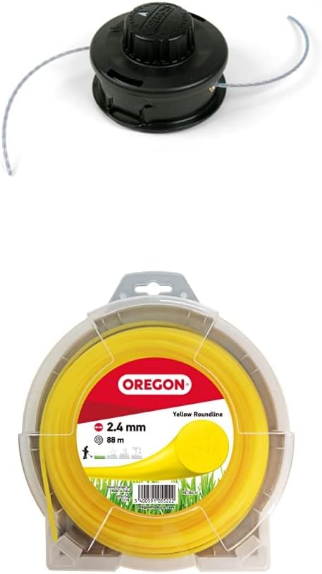 Oregon Universal-Fadenkopf + Gelber Mähfaden 2.4 mm x 88 m, Tap & Go Trimmerkopf, geeignet für die m