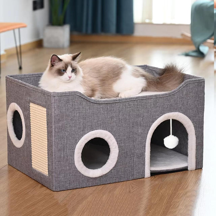 ERNAN Katzenhöhle,Katzenbetten,Katzenhaus, Faltbare Katzenbetthöhle mit Kratzbrett und Spielball, Fa