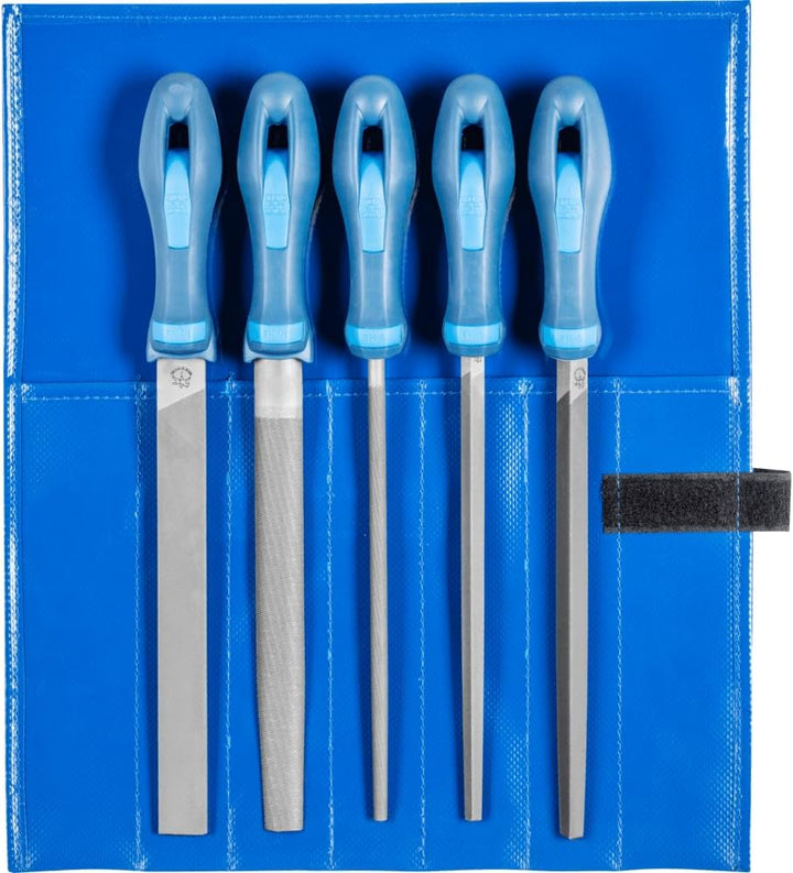 PFERD 532 WR 200 H 2 Werkstattfeilen-Set in PVC-Rolltasche, 5 Feilen, Kreuzhieb H2, 200mm, 11800532
