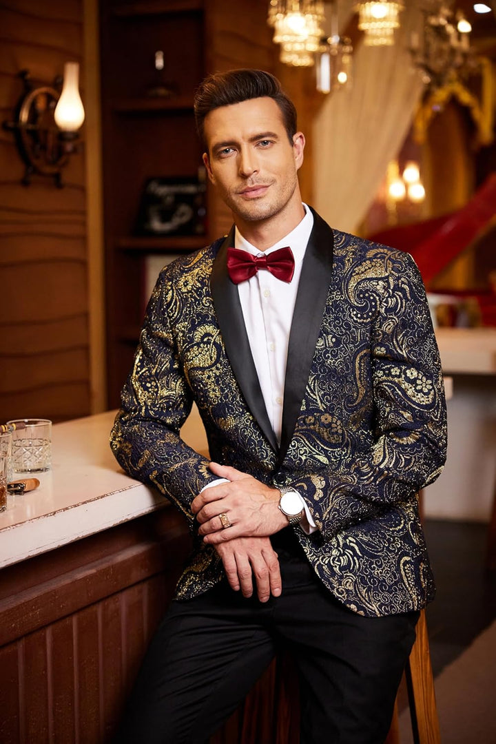 Coofandy Men's Floral Tuxedo Jacket Luxury Embroidered Suit Wedding Blazer Dinner Tuxedo for Party B