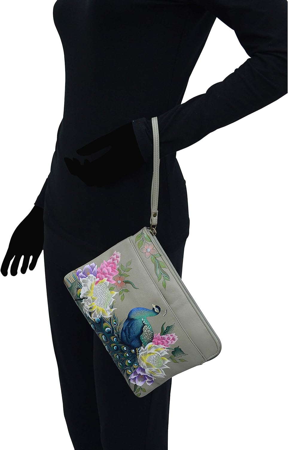 Anuschka Handbemalte 3-in-1 Clutch aus echtem Leder Regal Peacock, Regal Peacock