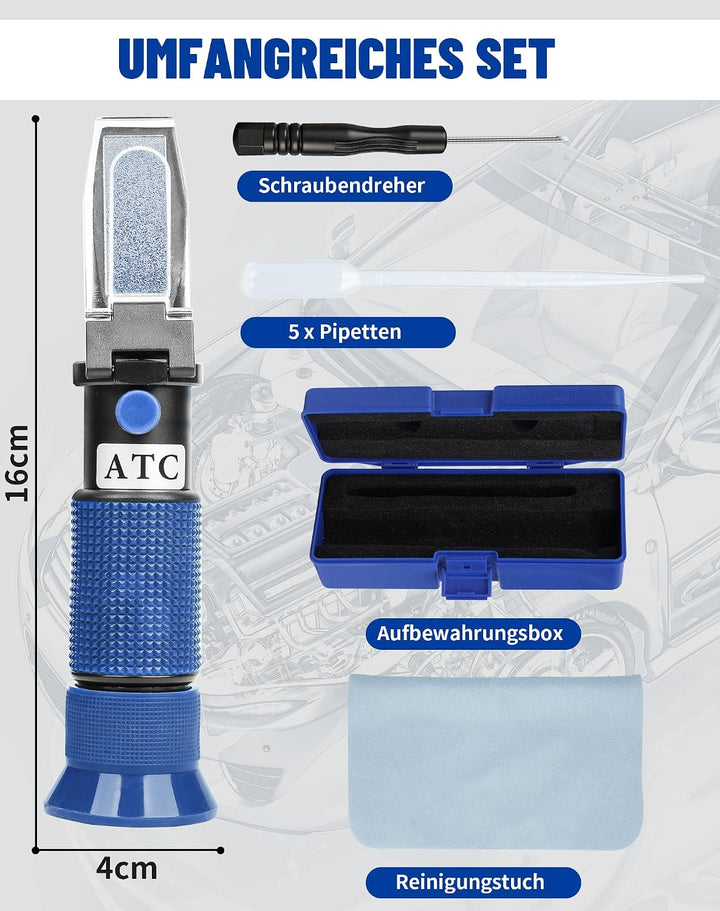 4-in-1 Frostschutz Refraktometer mit ATC, Kühlmitteltester Auto Blau | Für Ethylenglykol G11 G12, Pr