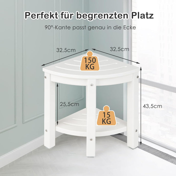 COSTWAY Duschbank Bad, Sitzbank mit Ablage, Badhocker Badezimmerbank Duschstuhl, Eck-Duschhocker (32