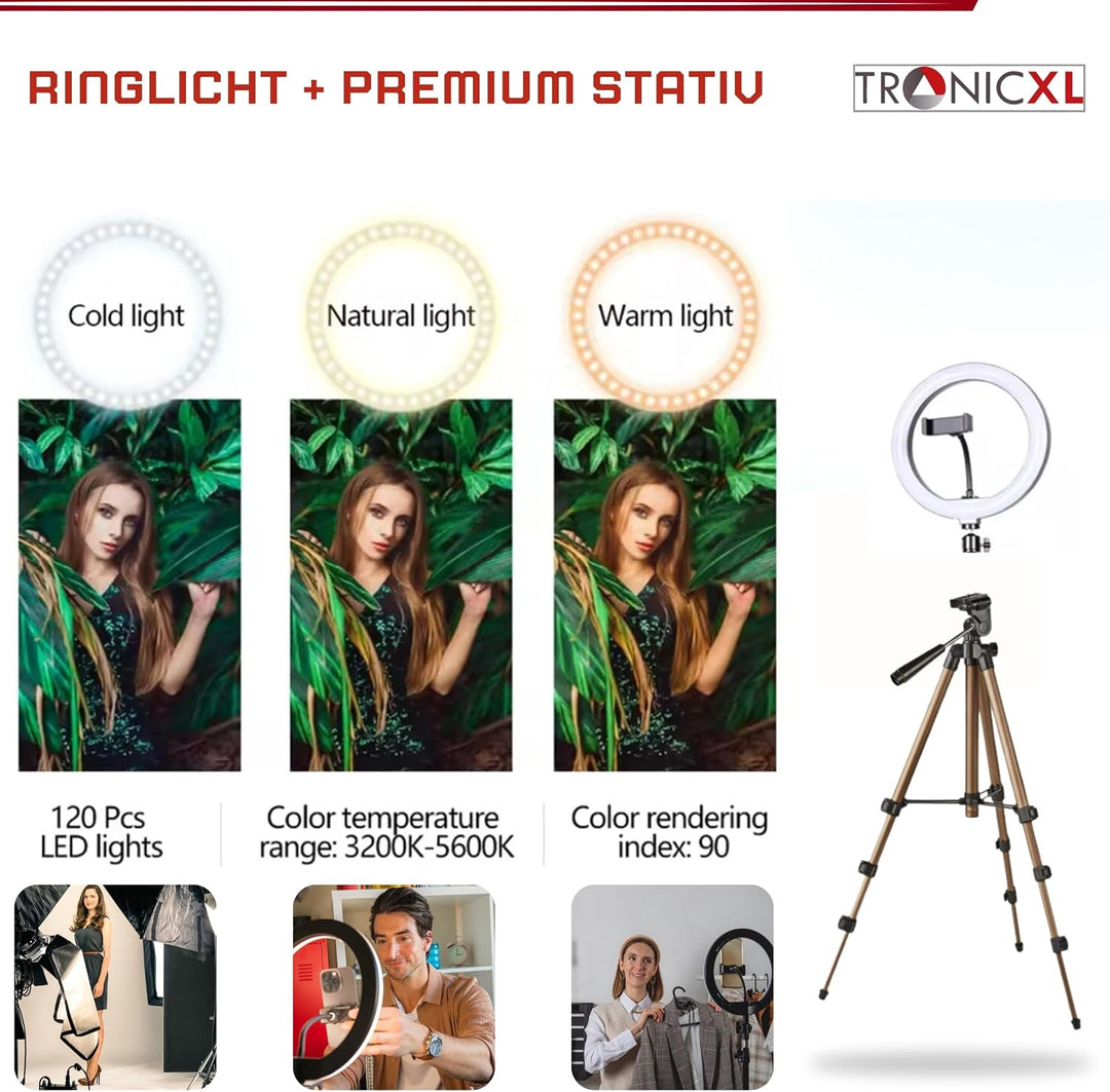 TronicXL 1,05m Premium Kamerastativ für Smartphone iPhone Stativ Tripod mit Ringlicht