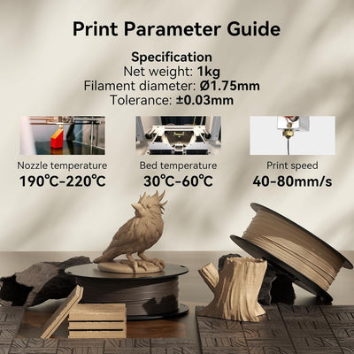 PLA Holz Filament 1,75mm, kexcelled Wood PLA Echtholz, 3D Drucker Filament, Spezielles PLA Holzoptik