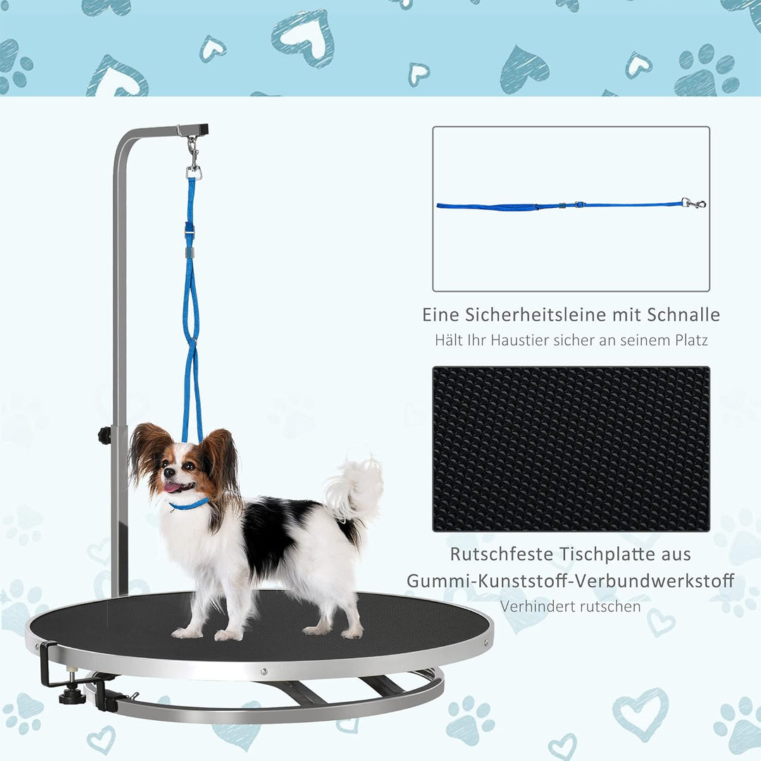 PawHut Trimmtisch für Hunde drehbar Hundepflegetisch mit höhenverstellbarem Galgen Schlinge rutschfe