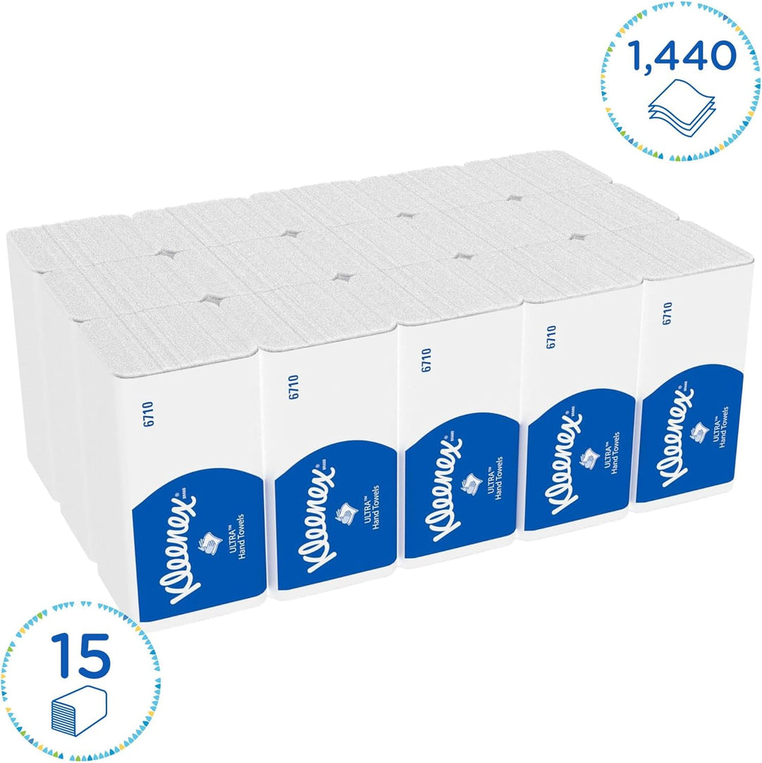 Kleenex Ultra Papierhandtücher mit Interfold Faltung 6710 – 3-lagige Papiertücher mit V-Faltung – 15