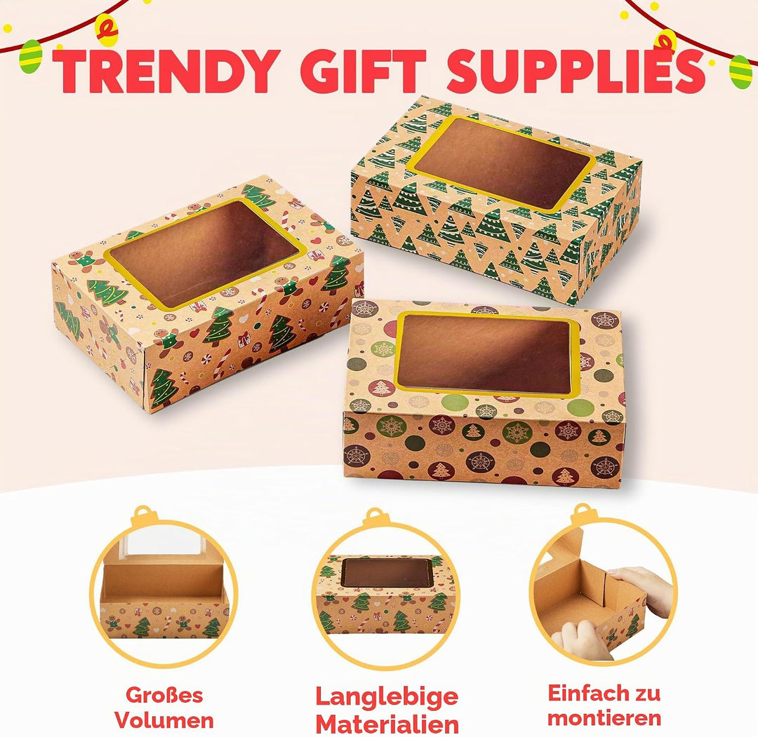 JOYIN 12 Stück folierte Weihnachts-Plätzchenboxen mit Fenster, Leckerli-Boxen für Donut und Kekse, b