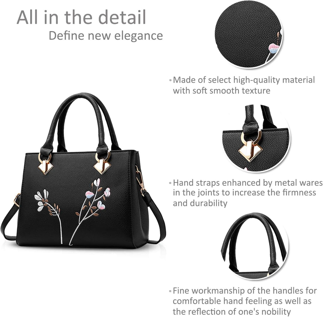 NICOLE & DORIS Retro Women Top Handle Handbags Tote Purse Shoulder Bag Crossbody Bag PU Leather Schw