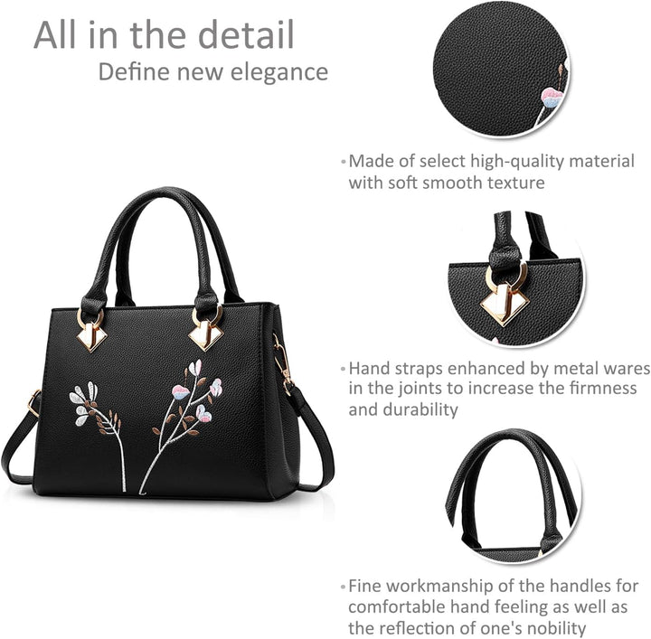 NICOLE & DORIS Retro Women Top Handle Handbags Tote Purse Shoulder Bag Crossbody Bag PU Leather Schw