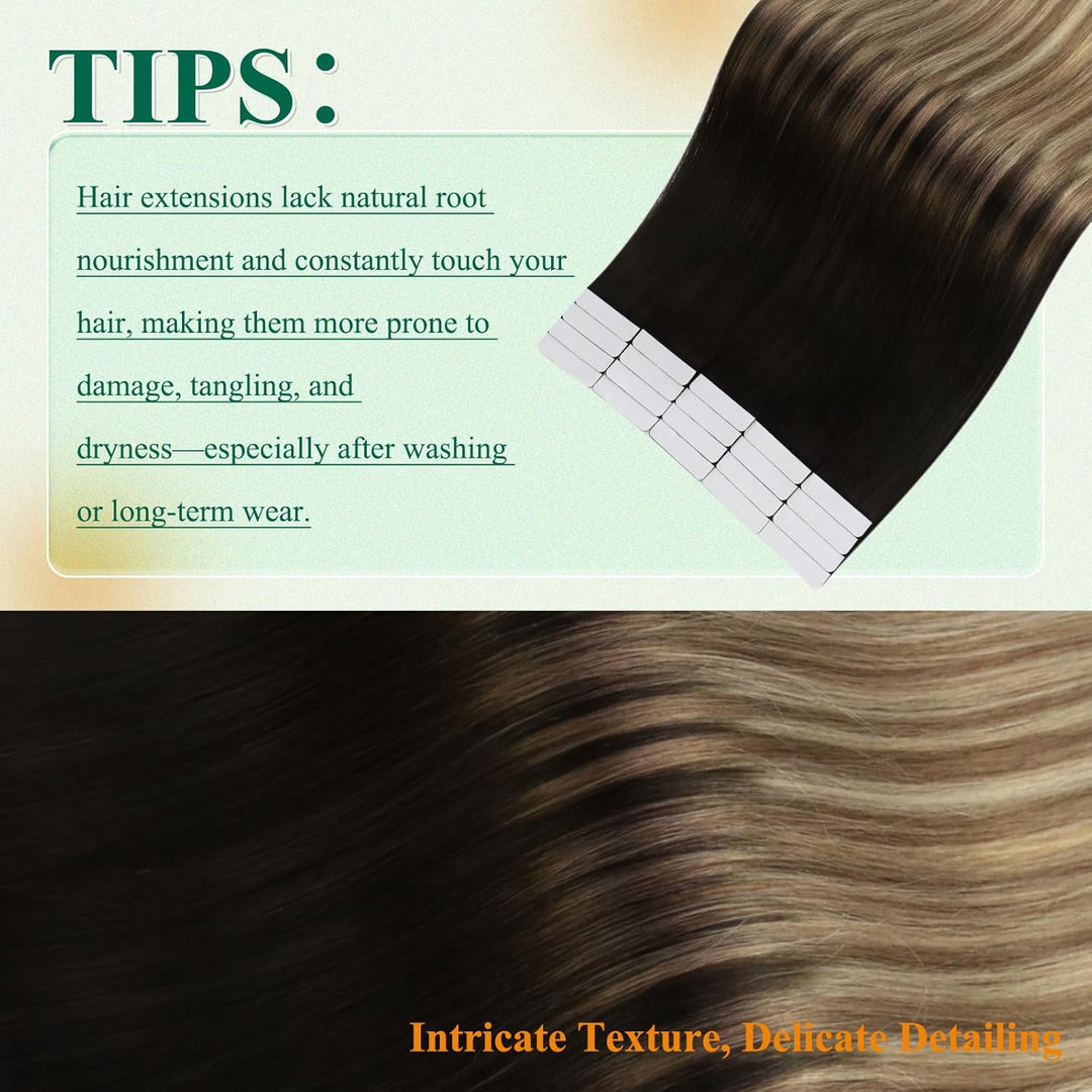 Easyouth Balayage Tape in Extensions Echthaar Schwarz Echthaar Tape in Extensions Schwarz Balayage A
