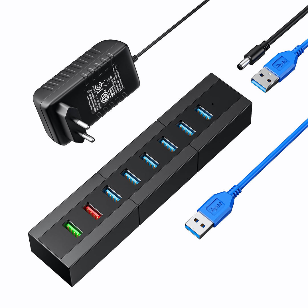 Vansuny USB Hub 3.0 mit Netzteil 8 Ports USB Hub Aktiv 24W(12V/2A) Mehrfachstecker Ultraschnelle Übe