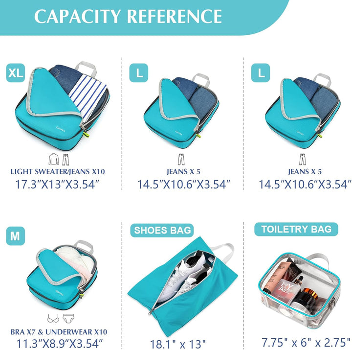 Gonex Compression Packing Cubes 6er Set, Gonex Kleidertaschen 6-teilig Verpackungswürfel, Kleidertas