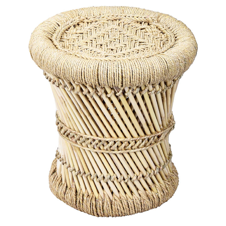 Marrakesch Boho Deko Hocker Beistelltisch aus Bambus Benita ø 30 cm | Fusshocker Blumenhocker Ideal