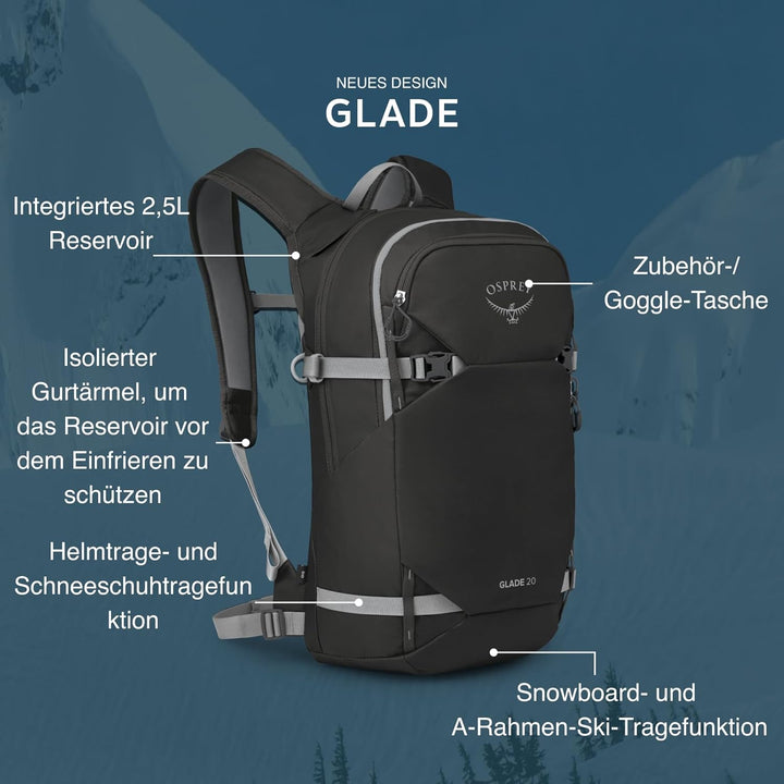 Osprey Glade Unisex Mochila para nieve Cascade Blue O/S - Capacity 20L, Cascade Blue O/S - Capacity