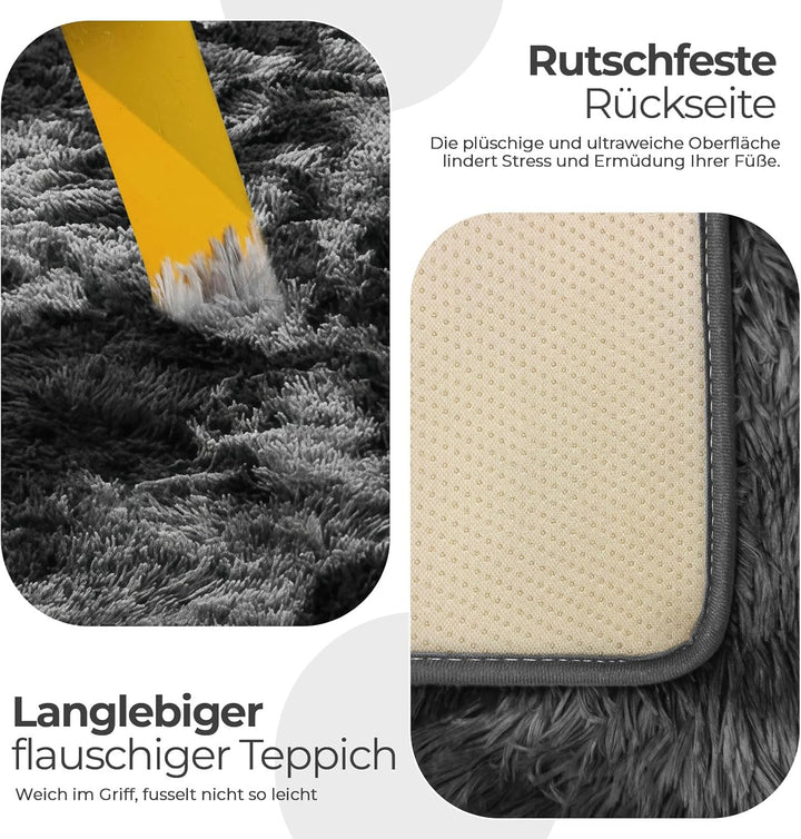 Bibykivn Teppich Wohnzimmer Hochflor Teppiche Waschbarer, 120x200cm Moderner Langflor Teppiche Anti-