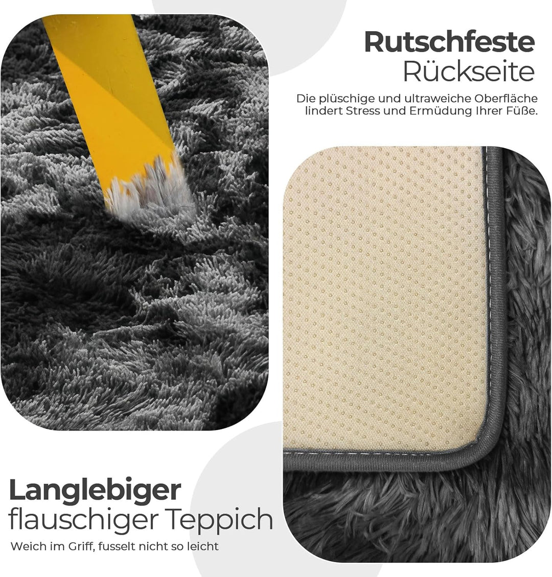 Bibykivn Teppich Wohnzimmer Hochflor Teppiche Waschbarer, 80x160cm Moderner Langflor Teppiche Anti-R