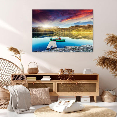 Bilder auf Leinwand 100x70cm Leinwandbild mit Rahmen See Berge Wasser Gross Wanddeko Bild Schlafzimm