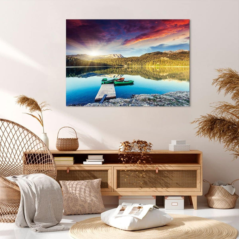 Bilder auf Leinwand 100x70cm Leinwandbild mit Rahmen See Berge Wasser Gross Wanddeko Bild Schlafzimm