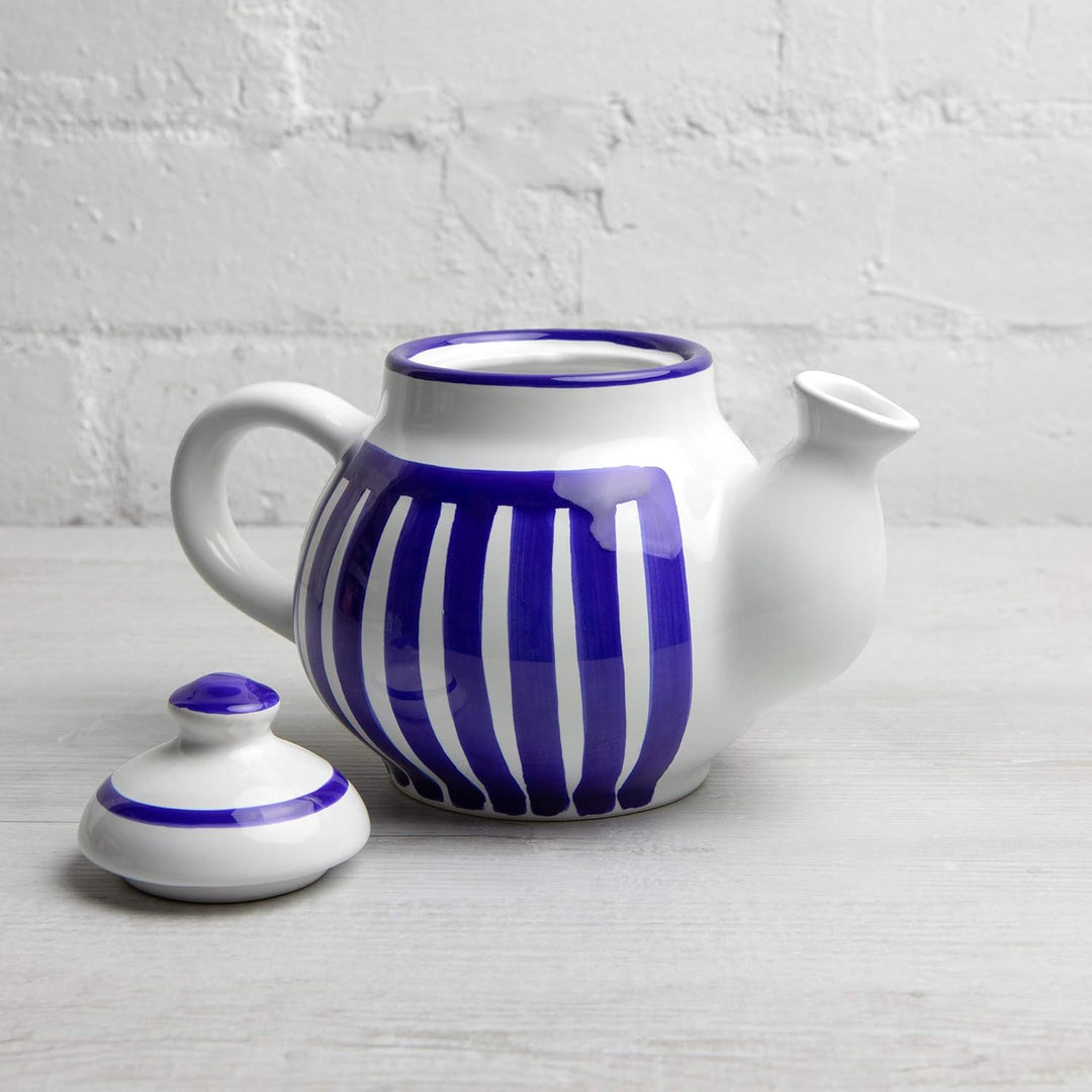 City to Cottage® - Teekanne Kaffeekanne für 2 Tassen | Blau-Weiss gestreift | Handgemacht | Teekanne