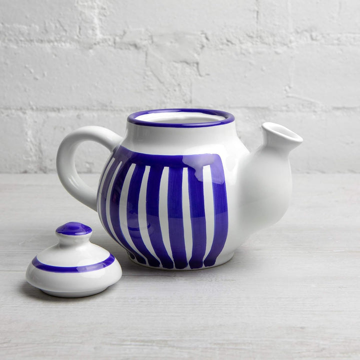 City to Cottage® - Teekanne Kaffeekanne für 2 Tassen | Blau-Weiss gestreift | Handgemacht | Teekanne
