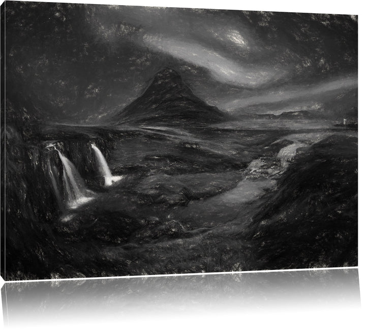 Pixxprint Kirkjufell Wasserfall als Leinwandbild/Grösse: 100x70 cm/Wandbild/Kunstdruck/fertig bespan