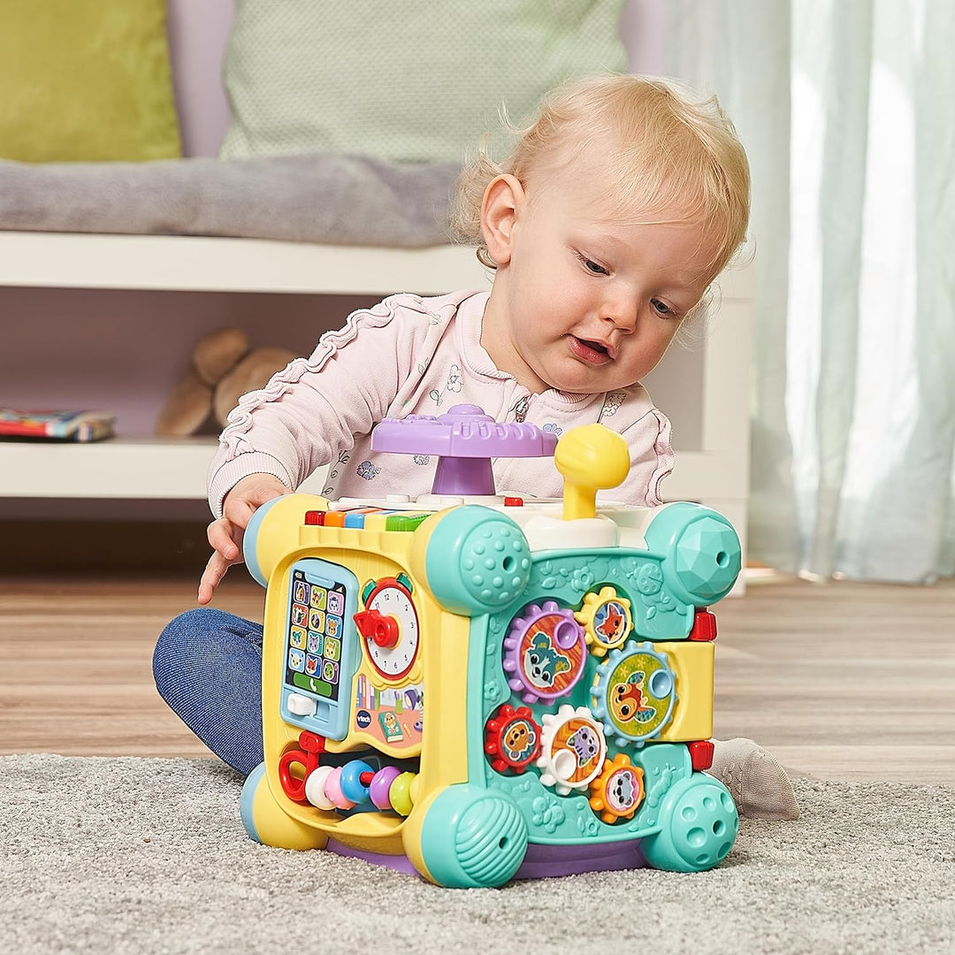 VTech Baby Spielspass-Entdeckerwürfel – Interaktiver Spielwürfel mit Musik, Formen und beweglichen E