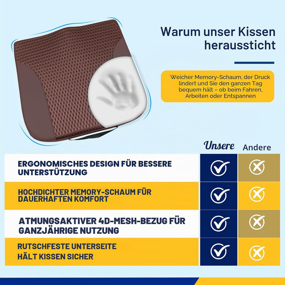 kingphenix Autositzkissen – Memory Foam Sitzkissen für Fahrerkomfort – Druckentlastung für Steissbei