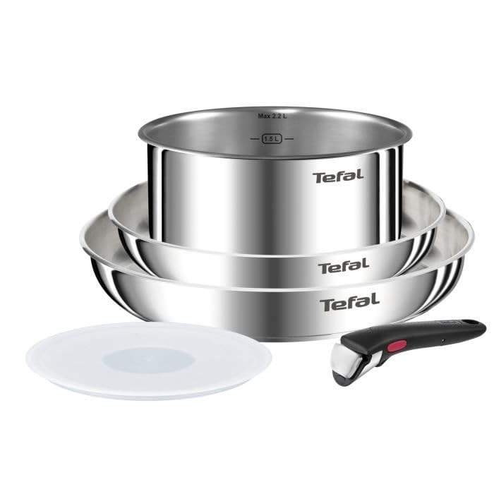 Tefal Ingenio Emotion Küchen-Set, 5-teilig, abnehmbarer Griff, stapelbar, Edelstahl, L896S504