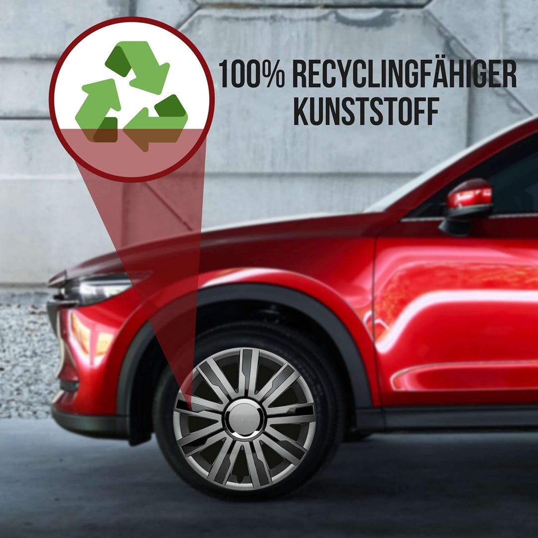 Albrecht 15 Zoll Radkappen schwarz/grau für Stahlfelgen - Mirage Radzierblenden aus hochwertigem Kun