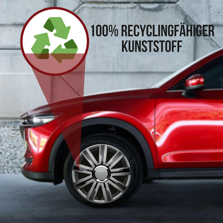 Albrecht 16 Zoll Radkappen schwarz/grau für Stahlfelgen - Mirage Radzierblenden aus hochwertigem Kun