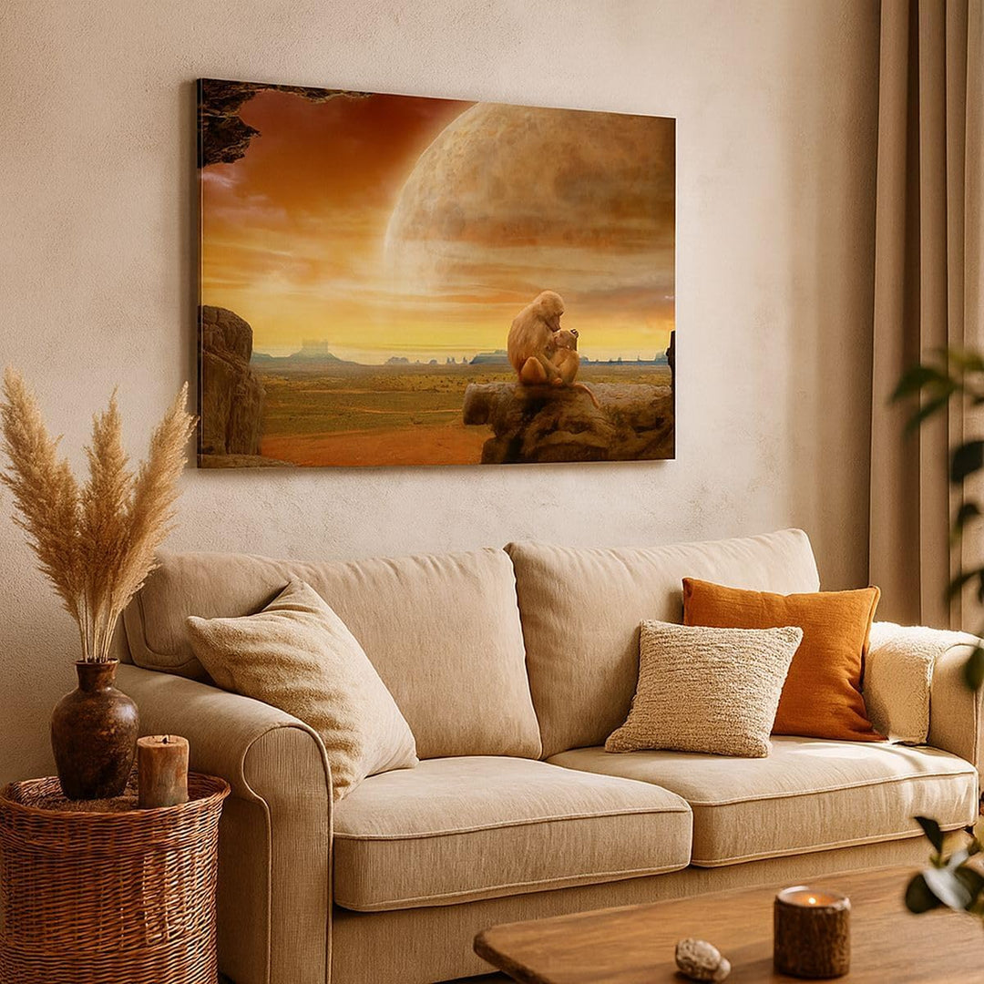 ARTTOR Bilder auf Leinwand Affen Mutter Natur Berg Leinwandbild 70x50cm Wandbilder Dekoration Wohnzi
