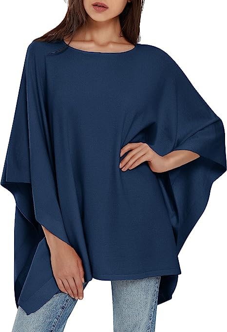 PULI Damen Pullover Poncho Elegant Viskose Strick Locker sitzend Poncho Schal Einheitsgrösse Dark Sl