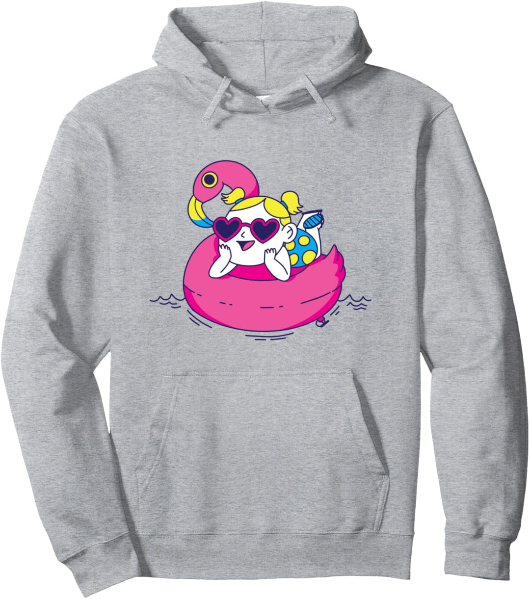 Mädchen in Flamingo Float Summer Pool Pullover Hoodie