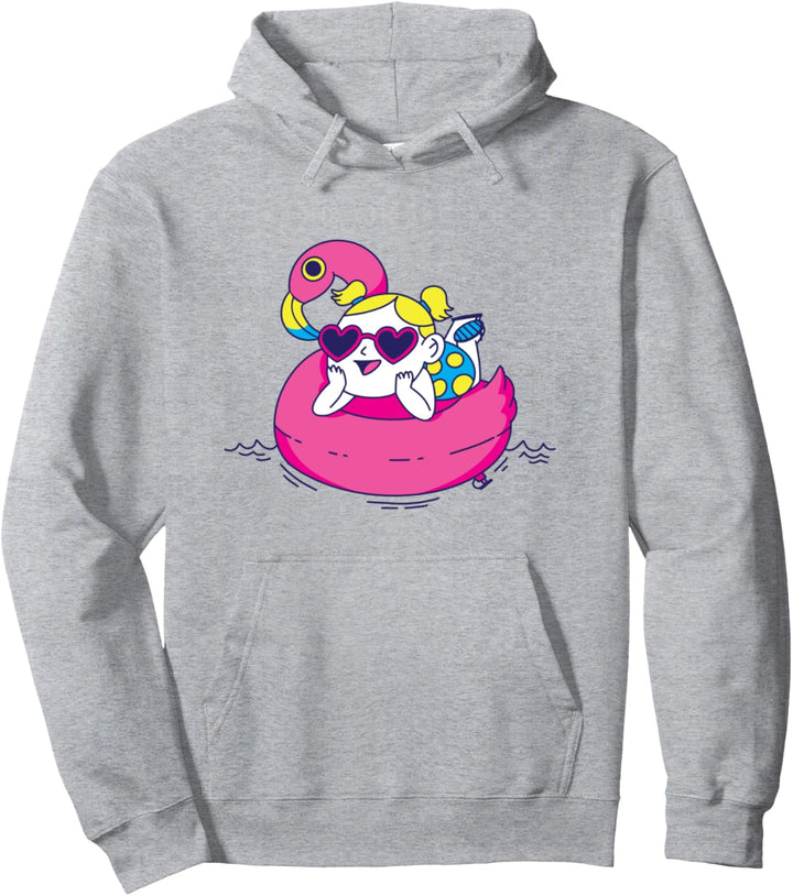 Mädchen in Flamingo Float Summer Pool Pullover Hoodie