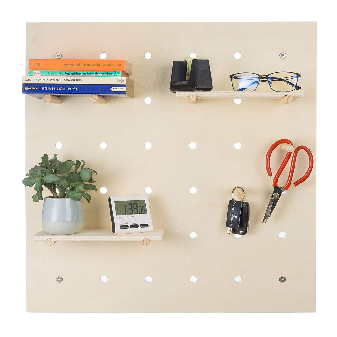 Pegboard Wandregal aus Holz Kreatives Stecktafel Ordnungssystem inkl. Zubehör Werkzeugwand 58 x 58 c