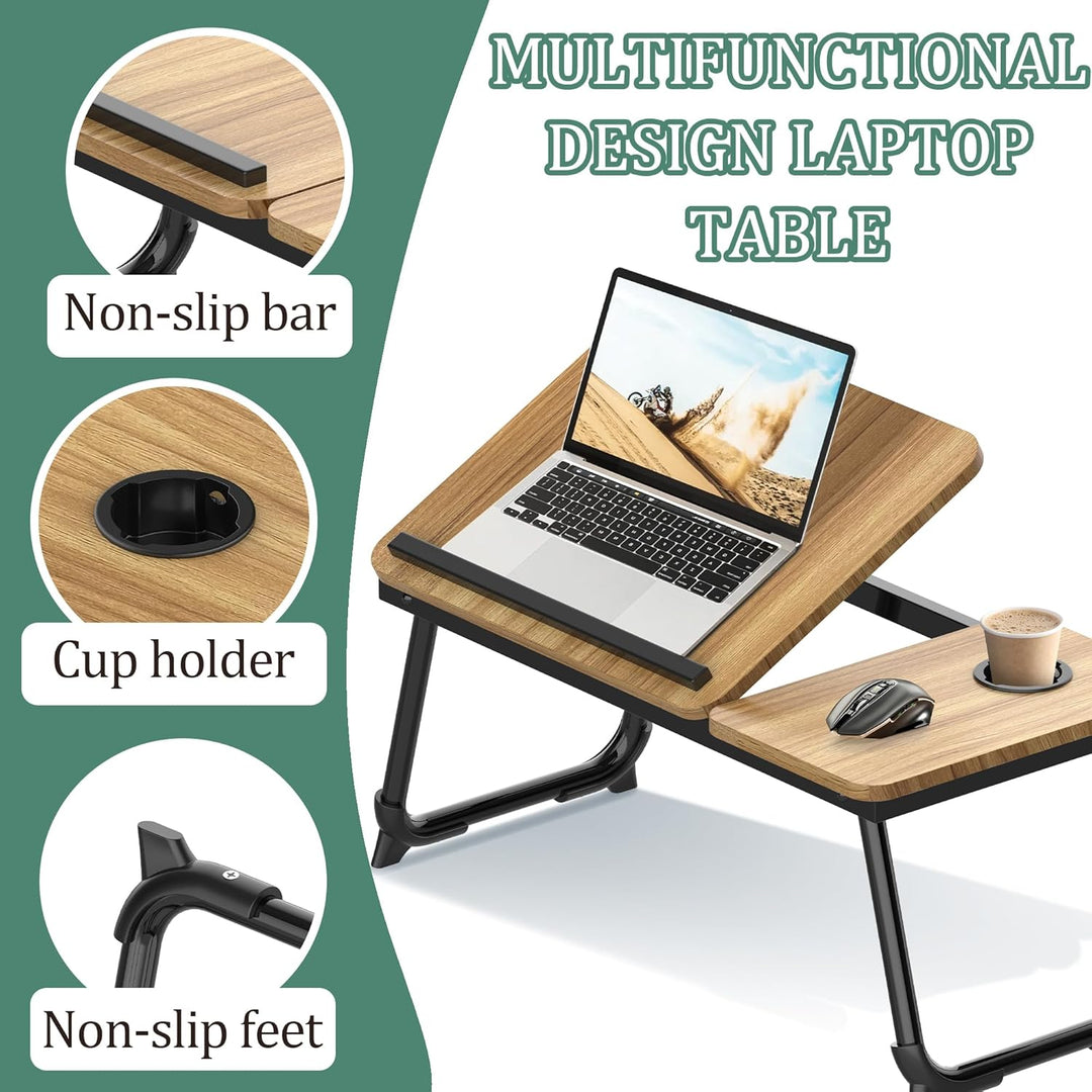 Soontrans Laptoptisch 63x27x33CM, Laptop Tisch mit Winkelverstellbar und Cup Slot, MDF, Betttisch mi